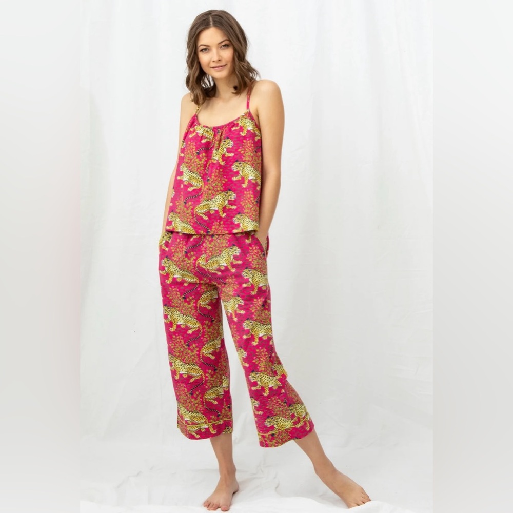 Printfresh Organic Cotton Cami & Cropped Bottom PJs - Hot Pink Bagheera - Sz L